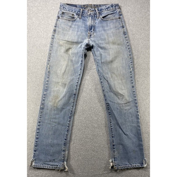 American Eagle Jeans Men 30x30 Blue Relaxed Straight Thrashed Grunge‎ Denim - Picture 1 of 15